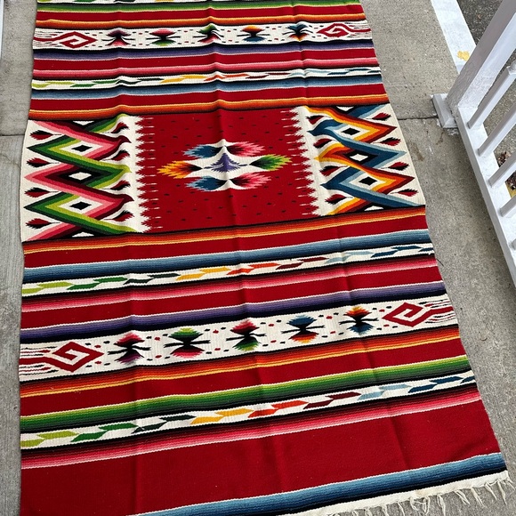 VINTAGE AZTEC SOUTHWEST HAND MADE WOOL RUG - Picture 1 of 6